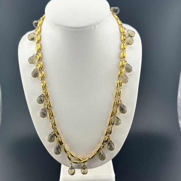 J. Crew Gold Tone Metal Faceted Briolette Glass Long Necklace - Picture 1 of 8